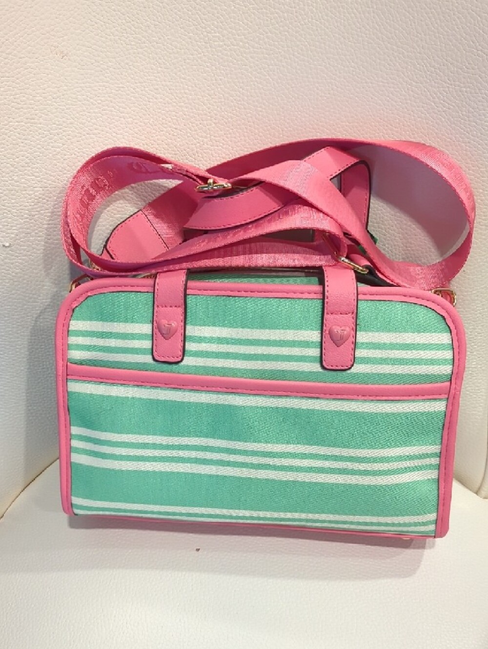 Juicy Couture Pink & Mint Striped Crossbody Satchel - Picture 4 of 10